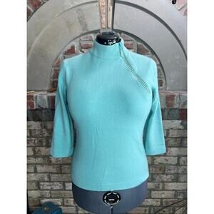 sweater high neck jeweled zipper blue